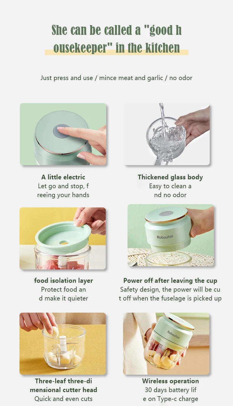 Mi Glass Electric Garlic Crusher – Portable USB Rechargeable Mini Food Chopper