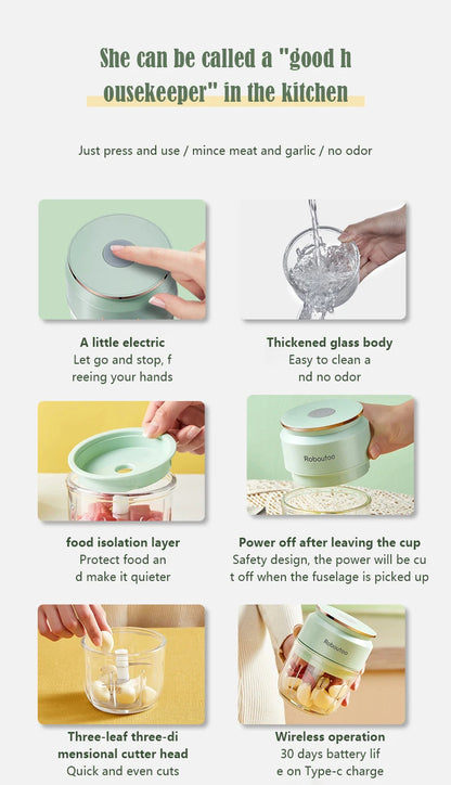 Mi Glass Electric Garlic Crusher – Portable USB Rechargeable Mini Food Chopper